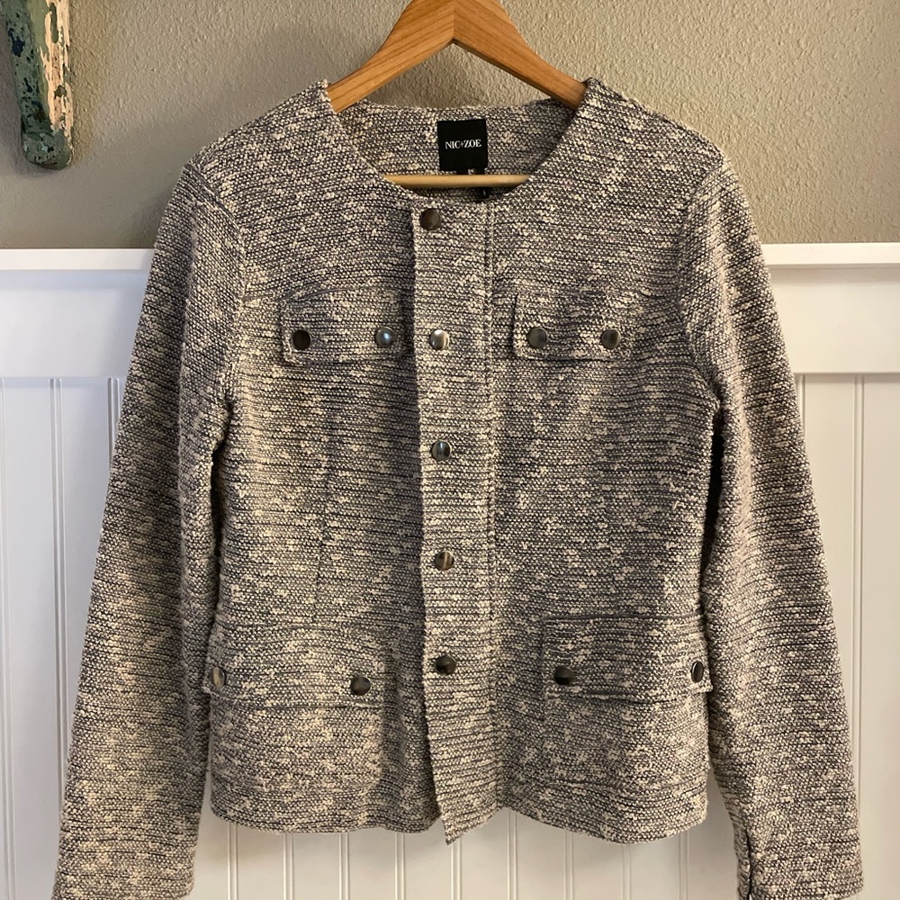 NIC+ZOE Textured Knit Jacket in Gray and Pink